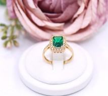 Złoty pierścionek p.585/3,18g z zielonym kamieniem i cyrkoniami   ŁZ