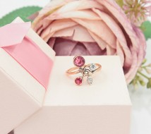 Złoty pierścionek p.585/2,82g z brylancikami i różowymi kamieniami - różowe złoto   ŁZ