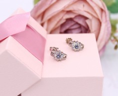 Złote kolczyki p.585/2,84g z niebieskim kamieniem i cyrkoniami   ŁZ