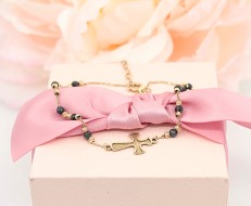 Złota bransoletka p.585/1,73g z Krzyżykiem i czarnymi kamieniami  ŁZ