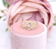 Złoty pierścionek p.585/2,80g - listki - białe i żółte złoto    ŁZ