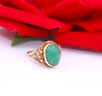 Złoty pierścionek p.585/4,65g z kamieniem w kolorze malachitowym   ŁZ