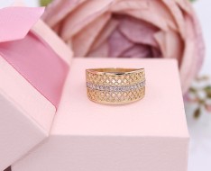 Złoty pierścionek p.585/4,17g - ażurowy front z cyrkoniami    ŁZ