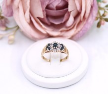 Złoty pierścionek p.375/2,41g z brylantami i szafirami   ŁS