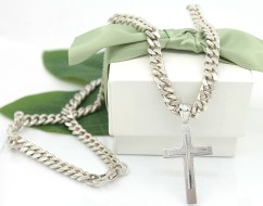 Srebrny łańcuch - Pancerka p.925/48,95g z zawieszką - Krzyżem   ŁZ