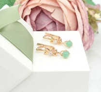 Złote kolczyki p.585/3,65g - różowe złoto - cyrkonia i zielony kamień   ŁZ