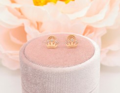 Złote kolczyki p.585/1,31g korona z cyrkoniami - różowe złoto ŁS
