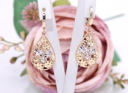 Złote kolczyki p.585/4,78g - ażurowy front - kwiatuszki    ŁZ