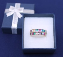 Złota pierścionek p.585/2,63g z kolorowymi kamieniami i cyrkoniami    ŁS