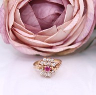 Złoty pierścionek p.585/5,57g z różowym kamieniem i cyrkoniami   ŁZ