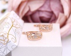 Złote kolczyki p.585/2,80g - ażurowy front z cyrkoniami    ŁS