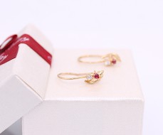 Złote kolczyki p.585/1,25g z różową i białą cyrkonią   ŁS