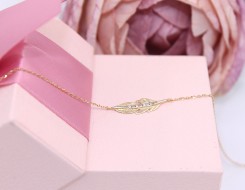 Złota bransoletka p.585/0,85g -  listek z drobnymi brylancikami  ŁS