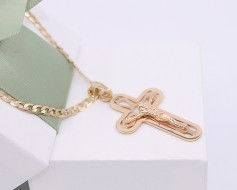 Złota zawieszka p.585/3,37g - Krzyż - lekko różowe złoto   ŁZ