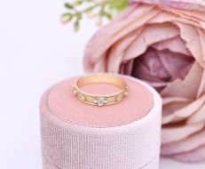 Złota obrączka p.585/2,43g - różaniec z cyrkonią     ŁZ