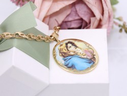 Złota zawieszka p.585/7,63g   z wizerunkiem Matki Boskiej z Dzieciątkiem Jezus    ŁZ