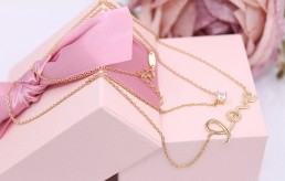 Złoty łańcuszek p.585/3,37g - podwójny z cyrkonią i napisem LOVE   ŁZ