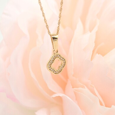 Złota zawieszka p.585/0,82g - koniczynka z cyrkoniami