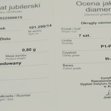 Złoty pierścionek p.375/0,80g
