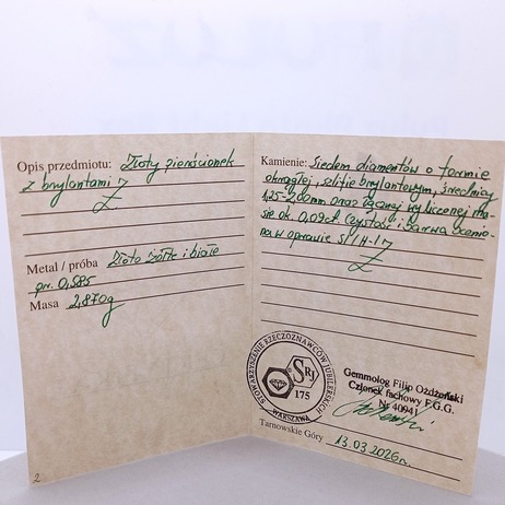 Złoty pierścionek p.585/2,87g